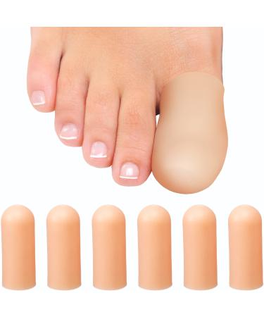 Homergy Silicone Gel Toe Cap - 6 Big Toe Protectors to Provide Relief from Missing/Ingrown Toenails, Corns, Calluses, Blisters, Hammer Toes - Cushioning Toe Protectors Women & Men Beige Large (Pack of 6)