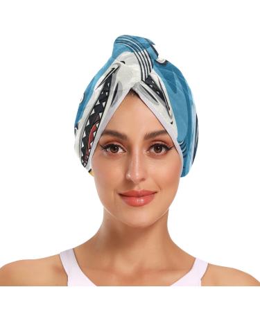 Big Angry Shark Hair Towel 2 Pack Super Absorbent Hair Drying Towel Quick Dry Hair Turbans Head Towel with Button Twisty Wrap for Women Girls