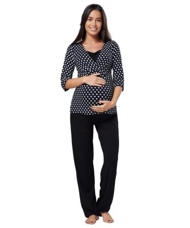 Zeta Ville - Women's Maternity Breastfeeding Layered Pyjamas Pregnancy - 060c 8 Black With Stars