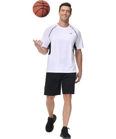 Men's UPF 50+ Rash Guard Swim Shirt Short Sleeve - White/Black - 4XL - Buy Online on GoSupps.com