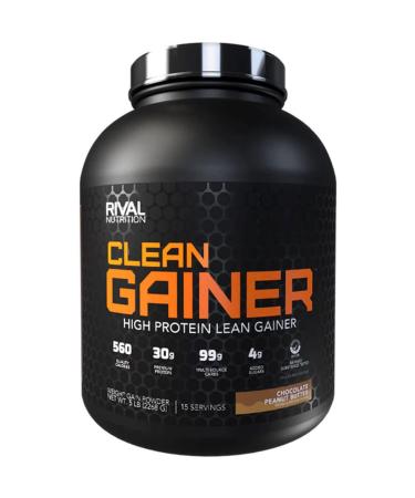 Rivalus Rival Nutrition Clean Gainer | High Protein Lean Mass Gainer Powder | 560 Calories 30g Protein 99g Multi-Source Carbs | 15 Servings (5LB Chocolate Peanut Butter) Peanut Butter 15 Servings (Pack of 1)