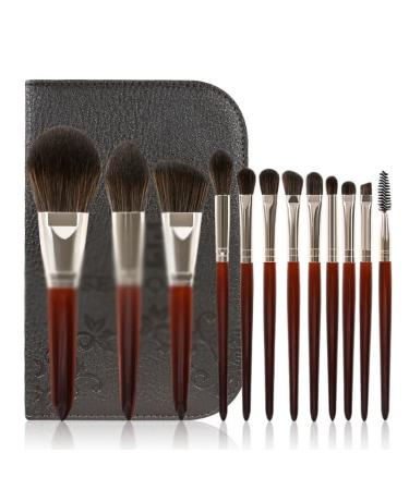 Buy MADALIAN 12 Brushes Set - Complete Loose Powder & Eyebrow Brush Beauty Tools with Wooden Handle | International Shipping Available - Buy Online on GoSupps.com