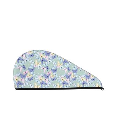 Hair Towel Wrap Hair Drying Towel with Button Towel Turban Head Towel to Dry Hair Quickly (Colorful Butterfly)
