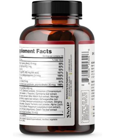 Blood Sugar Blend Supplement with Berberine, Cinnamon, Turmeric & More - 60 Capsules by Snap Supplements - Buy Online on GoSupps.com