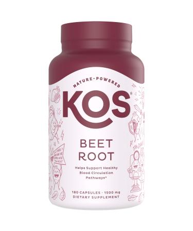 KOS Organic Beet Root Capsules 1500mg - Natural Nitric Oxide Booster Superfood Powder - Supports Healthy Circulation, Lower Blood Pressure, Energy Levels - 180 Capsules Beetroot Capsules