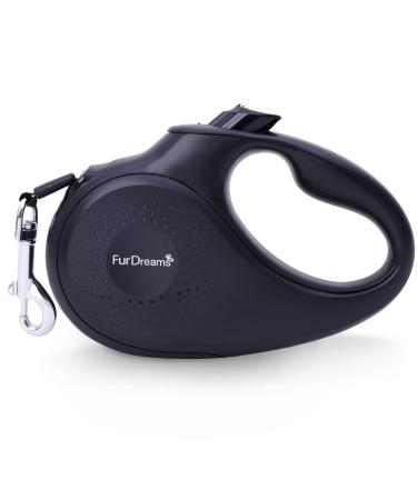 FurDreams Dog Lead - Retractable Anti-Tangle Nylon Tape Leash Lock Button Comfortable Handle Multiple Sizes & Colours - 5m Extendable for Dogs Under Your Control! Heavy Duty Medium Up to 25kg Black Medium