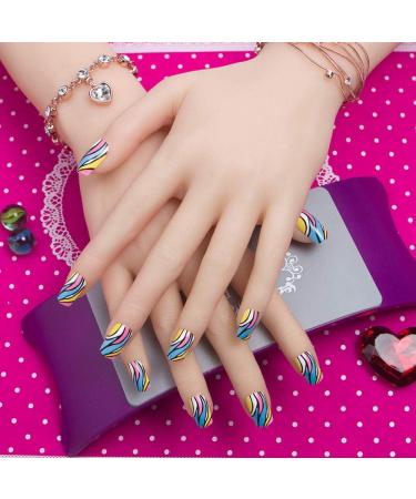 HUJL 24pc Artificial Nails Set - Full Cover French Nails & Double-Sided Stickers | Fashion Nail Art for All Sizes - Buy Online on GoSupps.com