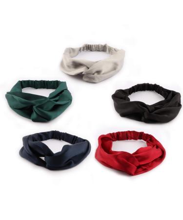 driew Satin Headband Silk Headbands for Women Pack of 5 5 Colors