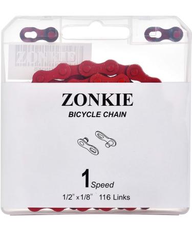 Zonkie Single-Speed Bicycle Chain 1/2 x 1/8 Inch 116 Links - Red Chain for Smooth Riding - Buy Online on GoSupps.com