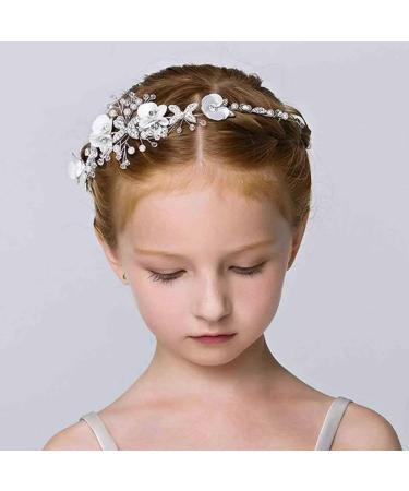 Pearl Bridal Headband Rhinestones Flower Headpiece Crystal Bridal Wedding Hair Accessories Girl for Princess Flower Girls and Bridesmaid Wedding Party (Silver) - Buy Online on GoSupps.com