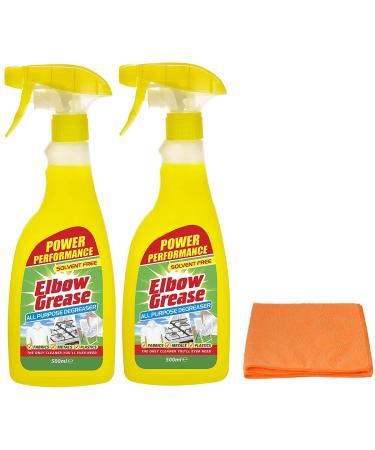 2X Elbow Grease All-purpose Degreaser Spray- 2X 500 ml- Effective Cleaner Formula for Kitchen Fabric and Metallic Surfaces with Ultra Absorbent Ultra Absorbent Microfibre Cleaning Cloth 2X Elbow Grease Degreaser + Microfibre Cloth