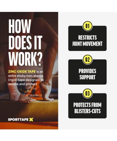 SPORTTAPE Zinc Oxide Tape - 5cm x 10m - White Athletic Tape | Sports Strapping Tape for Shoulder Ankle Knee Rugby Football | Blister Prevention Tape for Running Hiking Weightlifting - Single Roll 5cm x 10m - 1 Roll - Buy Online on GoSupps.com