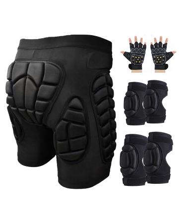 LAOSHE Padded Short, Knee Pads, Elbow Pads, 3-in-1 Set for Skiing, Snowboard and Skate, Ski Butt Guard Pants Protective Set A1 XX-Large