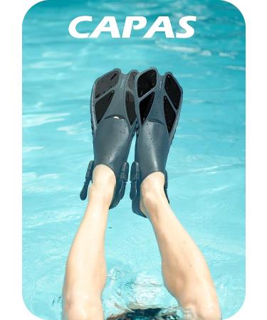 CAPAS Snorkel Fins | Short Adjustable Swim Fins for Snorkeling & Diving | Open Heel Flippers for Adults and Kids | Black L/XL (US Men 9-13 / Women 10-14) - Buy Online on GoSupps.com