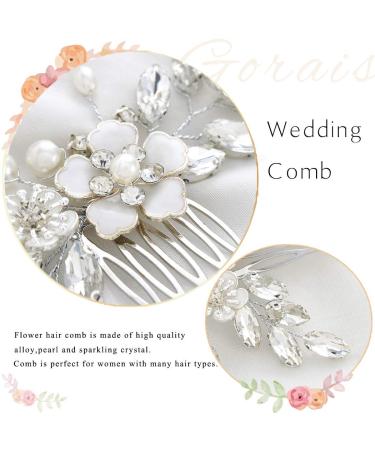 Bridal Hair Comb Silver Flower Wedding Hairpiece Crystal Side Combs for Women - A-Silver - Buy Online on GoSupps.com