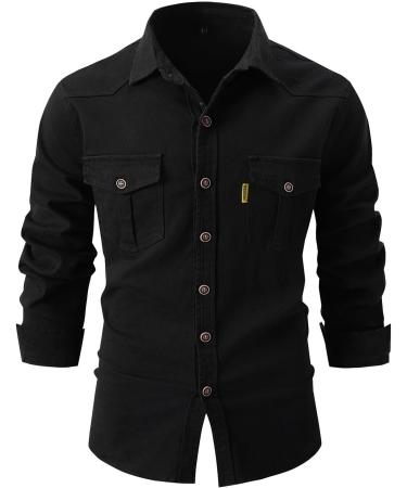 Men's Reverse Monochrome Long-Sleeved Shirt Jacket | Regular Fit Work & Leisure Shirt with 2 Pockets - Black - Buy Online on GoSupps.com