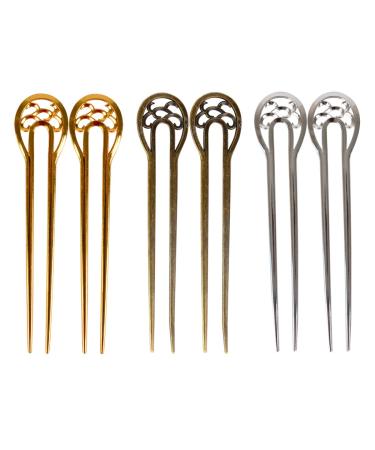 Bleiou 6 Pcs U Shape Hair Fork Alloy Hair Stick Metal Hair Pins Hair Accessory Hair Styling Tool