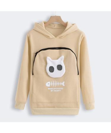 Womens Long Sleeve Cat & Dog Hoodie Sweater with Zipper - Warm Beige 3XL - Perfect for Pet Lovers - Buy Online on GoSupps.com