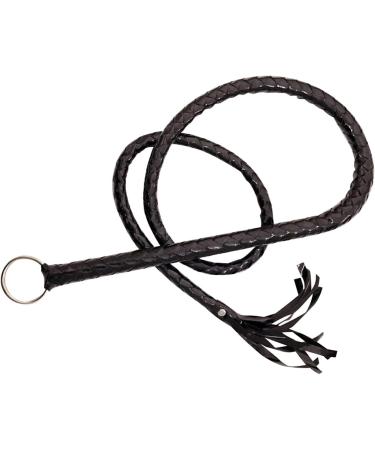 Black Faux Leather Whip Costume Accessory Handmade Bullwhip for Racing, Cosplay & Equestrianism | 120cm - Buy Online on GoSupps.com
