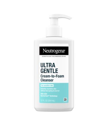 Neutrogena Ultra Gentle Cream to Foaming Face Wash for Sensitive Skin, Fragrance-Free Gentle Facial Cleanser, Hypoallergenic Skin Care, Non-Comedogenic Makeup Remover, 12 fl oz Crram to Foam Cleanser 12 Fl Oz (Pack of 1)