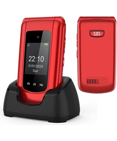 Tosaju 2G Flip Phones Unlocked Sim Free for Elderly People Simple Big Botton Mobile Phone for Seniors with SOS Botton Easy to Use Basic Cell Phone 1000mAh Battery 2.4" LCD Display Red G380 Red
