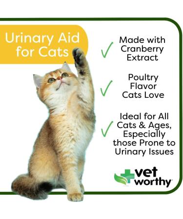 Vet Worthy Urinary Aid for Cats - 45 Soft Chews with Glucosamine, D-Mannose, and Cranberry Extract for Healthy Urinary Tract and Bladder - Feline Supplement - Buy Online on GoSupps.com