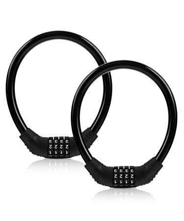 Fusiontec Bike Lock Cable, Bike Locks Heavy Duty Anti Theft, 2 Pcs Security 4 Digit Resettable Combination Bike Cable Lock, Portable Code Lock Cable for Bicycle, Black