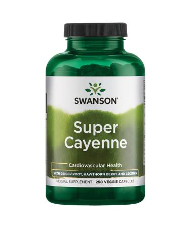 Swanson Super Cayenne - Herbal Supplement Promoting Heart Health, Circulation & Blood Flow - Natural Formula w/Ginger Rhizome, Hawthorne Berry & Lecithin - (250 Veggie Capsules)