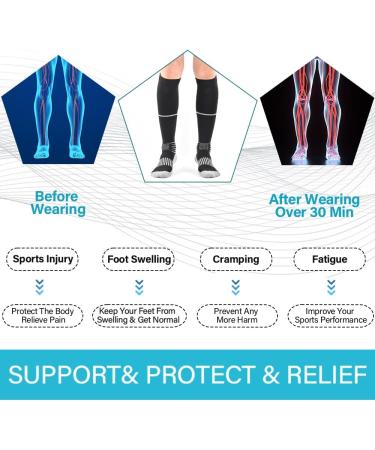 IRAMY Compression Socks 2 Pairs for Women & Men | Ankle & Arch Support - Foot Massage Pad | 20-30 mmHg Knee High | X-Large Black-Grey - Buy Online on GoSupps.com