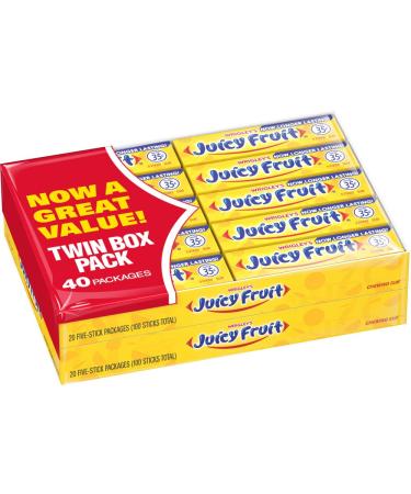 JUICY FRUIT Original Bubble Chewing Gum 5 Count (Pack of 40)