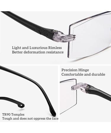 Zukky Bifocal Borderless Reading Glasses for Women & Men - Blue Light-Blocking Rectangular AM09 (Black 2.5x) - Buy Online on GoSupps.com