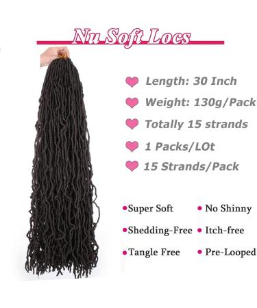 Leeven 30 Inch Nu Faux Locs Crochet Hair | Soft Braiding Hair for Women | 15 Strands | Goddess Faux Locs Extensions 1B Color 30 Inch - Buy Online on GoSupps.com