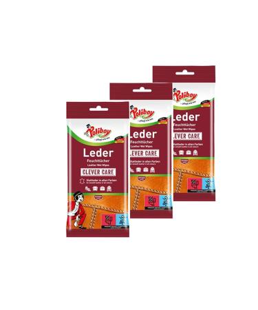 Poliboy leather wet wipes - Perfect cleaning for smooth and synthetic leather - 3 -pack - 3x20 towels - Made in Germany Leather care cloths 20 pieces (3 pack)