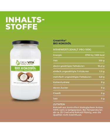  Mea Vita GreatVita Native Organic Coconut Oil (3 x 1000 ml) in a Glass for Roasting and Skin Care - Buy Online on GoSupps.com