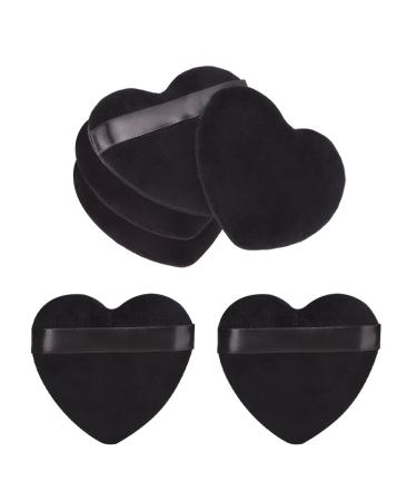 AICHHLIMFE 6 Pieces Heart Powder Puff Face Cotton Makeup Puff for Contouring Under Eyes and Corner Reusable Powder Pad Pressed Applicator Sponges Beauty Makeup Tools with Strap Black