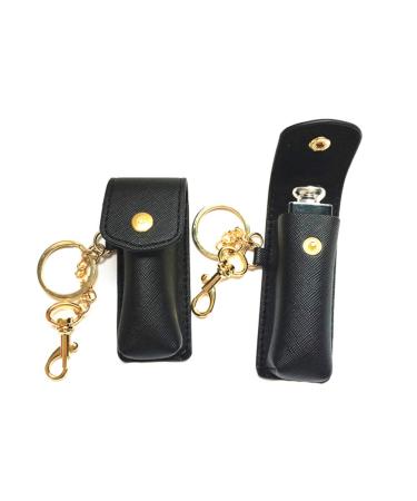 HOMSFOU Chapstick Keychain Holder Lipstick Case Holder Balm Lip Pouch Bags with Key Chain Gift for Women Girls 2pcs(Black) 2pcs Black