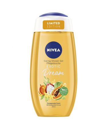 Beiersdorf NIVEA Shower Gel 250 ml Exotic Dream Pack of 4 Scented With Tropical Fruits gently nourishes the skin with a 98 biodegradable formula promoting skin care and environmental sustainability