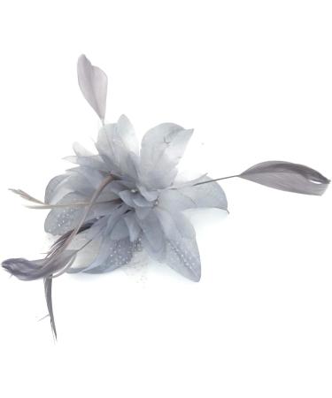 Feather and Flower Hair comb slide Fascinator with Glittery Spotty net Bridal Wedding Races Prom (Silver Grey) by Inca - Buy Online on GoSupps.com