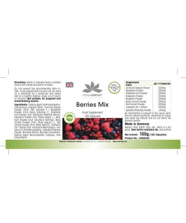 Berries Mix with Concorde Blackberries Elderberry Raspberry Blueberry Blackcurrant Red Gooseberry Cranberry and Spirulina 120 Capsules | herba direkt German Pharmacy Quality - Buy Online on GoSupps.com