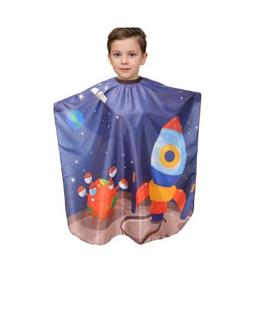Kids Haircut Cape Professional Children Barber Cape for Kid Haircut Hair Cutting Cape Haircut Cloth for Kids Boy Girl Waterproof Barber Cape Salon Cape Cloak for Hair Stylist(Space Rocket)