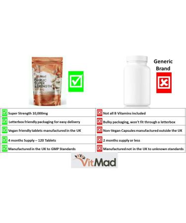 Garlic Extract 10,000mg - High Strength Vegan Tablets for Heart Health - 120 Count - Buy Online on GoSupps.com