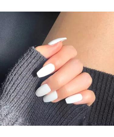 Fstrend White Matte Ballerina False Nails - Medium Square Coffin Acrylic for Women and Girls - Buy Online on GoSupps.com