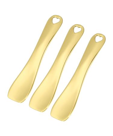 VOCOSTE 3 Pcs Makeup Spatula Mini Spoon Eye Cream Massage Sticks Beauty Scoop for Facial Cosmetic Face Cream Zinc Alloy Heart Shape 2.36"x0.49" Gold Tone
