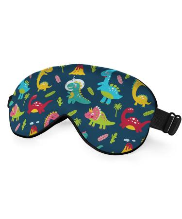 Cute Dinosaurs Sleep Eye Mask Children Print Palm Tree Animal Green Blue Red Silk Eye Mask Sleeping Soft Eye Shade Cover for Men Boy Girl Airplane Travel with Elastic Strap