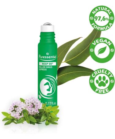 Puressentiel Respiratory Roll-on Sinus Express - 100% Plant-Based Formula with Organic Aloe Vera & Essential Oils - Immediate Sinus Relief - Pocket Size - Buy Online on GoSupps.com