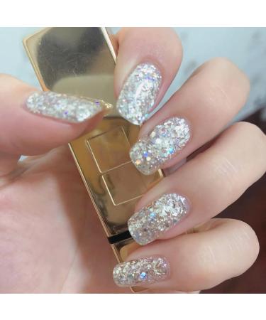 Silver Glitter Gel Nail Polish Nail Varnish Soak off UV/LED Lamp French Manicure Nails Long Lasting Nail Art Manicure Salon DIY at Home - Buy Online on GoSupps.com