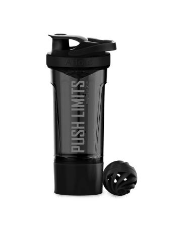 Artoid Mode 720ml Inspirational Sports Fitness Workout Protein Shaker Bottle with Twist and Lock Protein Box Storage Dual Mixing Technology with Shaker Balls & Mixing Grids - BPA Free Black/Grey