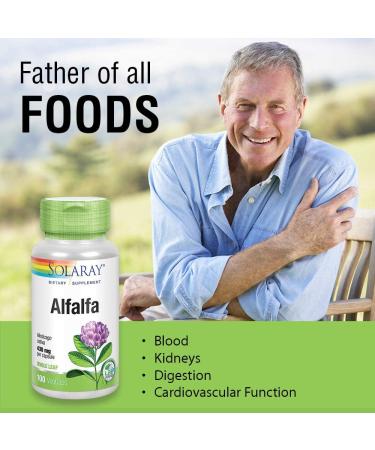 Solaray Alfalfa Leaf 860mg - Vitamin-Rich Superfood for Healthy Blood, Kidneys & Digestion - Non-GMO & Vegan - 100 VegCaps - Buy Online on GoSupps.com