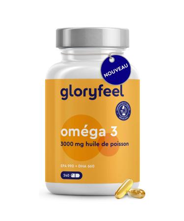 Omega 3 highly dosed capsules - 3000mg fish oil (990mg EPA + 330mg DHA) - 240 capsules in the form of triglycerides - Highly bioavailable fish oil - Triple action