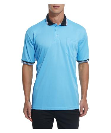 Thapower Men's Polo Referee Shirt Softball & Baseball Official Ref Shirt Umpire Jersey Costume Short Sleeve, Chest Pocket Medium Light Blue